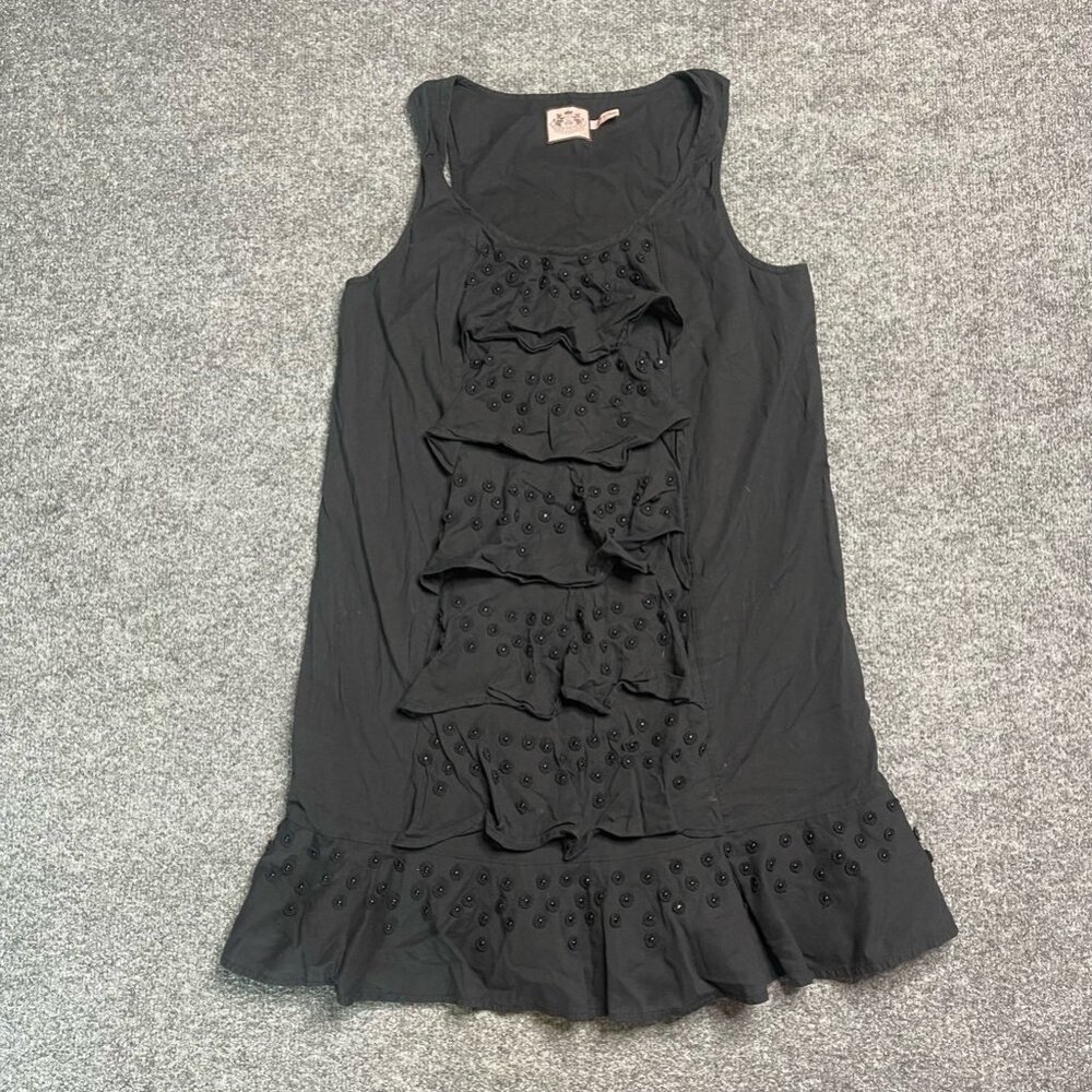 Juicy Couture Womens Shift Dress Black Ruffle Sequin Mini Scoop Neck Cotton S